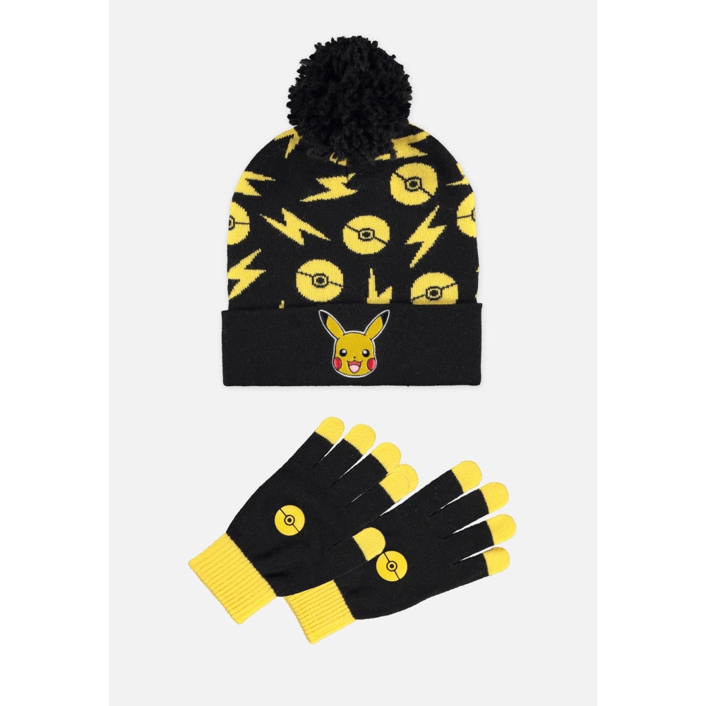 Pokémon - Pikachu Poké Ball Bonnet et Gants Ensemble - Noir/Jaune